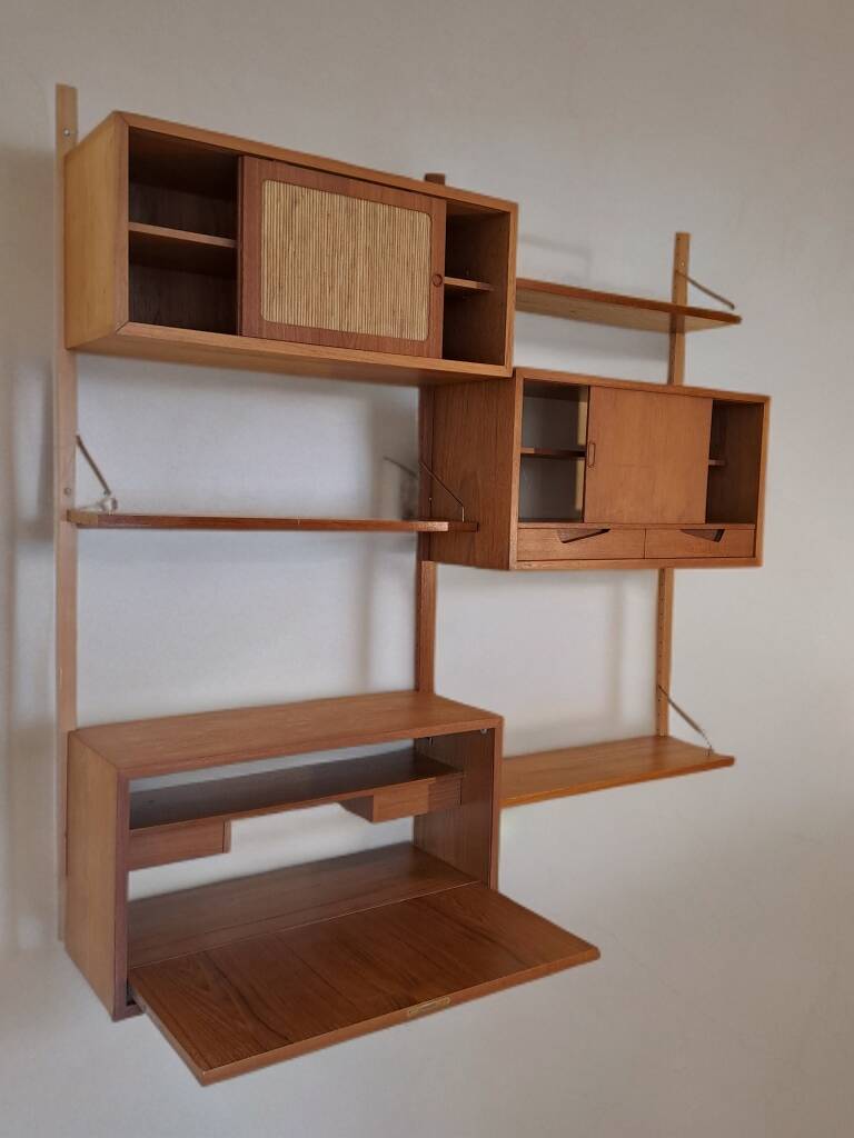 Wall-mounted teak furniture, Vintage Scandinavian 1960s