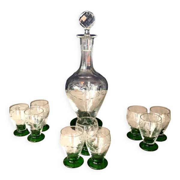 Service à liqueur carafe avec 9 verres bicolores