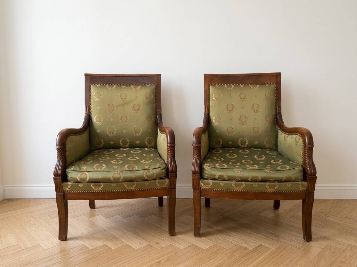 Regency green armchairs in solid wood