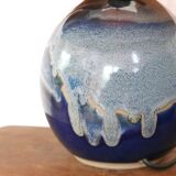 Signed ceramic lamp, raffia lampshade, 70s
