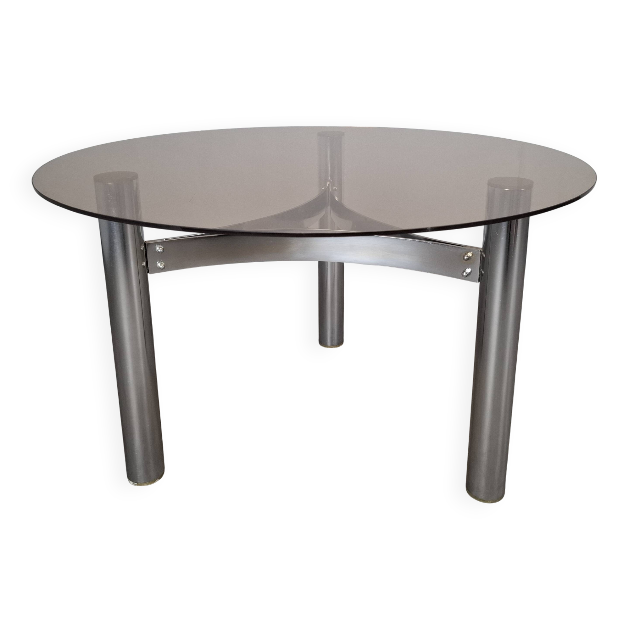 Mid-century Czechoslovak smoked glass coffee table, chrome metal, 1970s