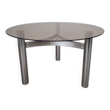 Mid-century Czechoslovak smoked glass coffee table, chrome metal, 1970s