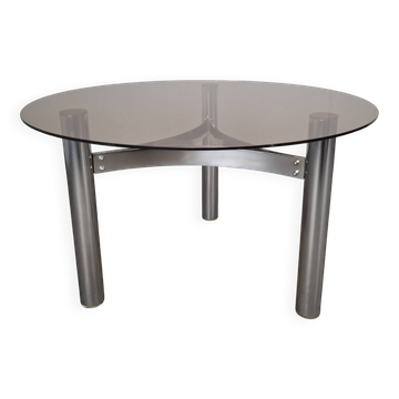 Midcentury Czechoslovak Smoked Glass Coffee Table, Chrome Metal, 1970s