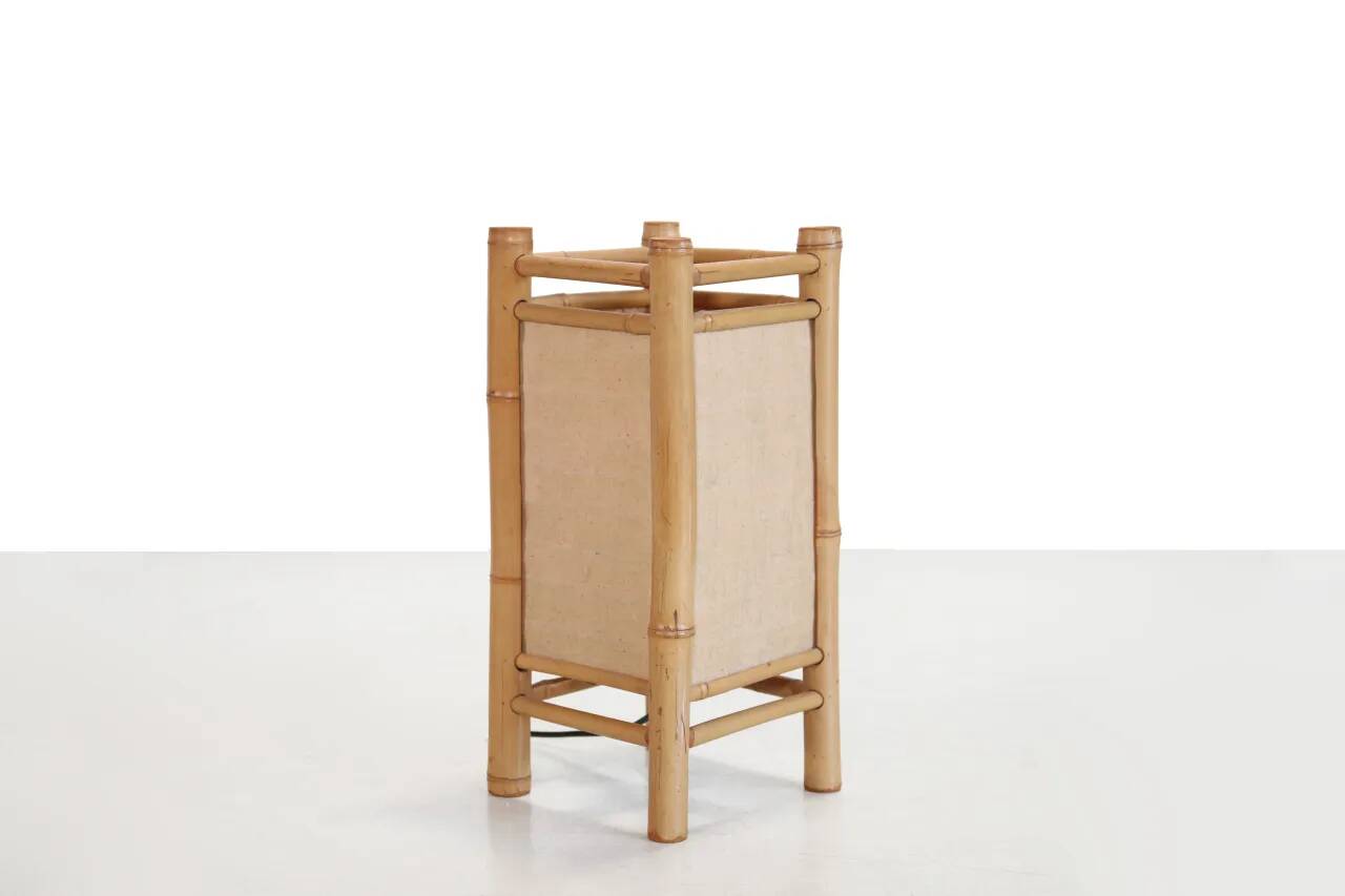 Vintage Japanese Tarogo table lamp in bamboo and linen