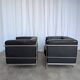 Set of 2 Mid-century Black Leather Lounge Chairs / Italian Design Armchairs