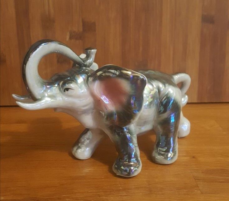 Vintage elephant in iridescent Art Deco ceramic