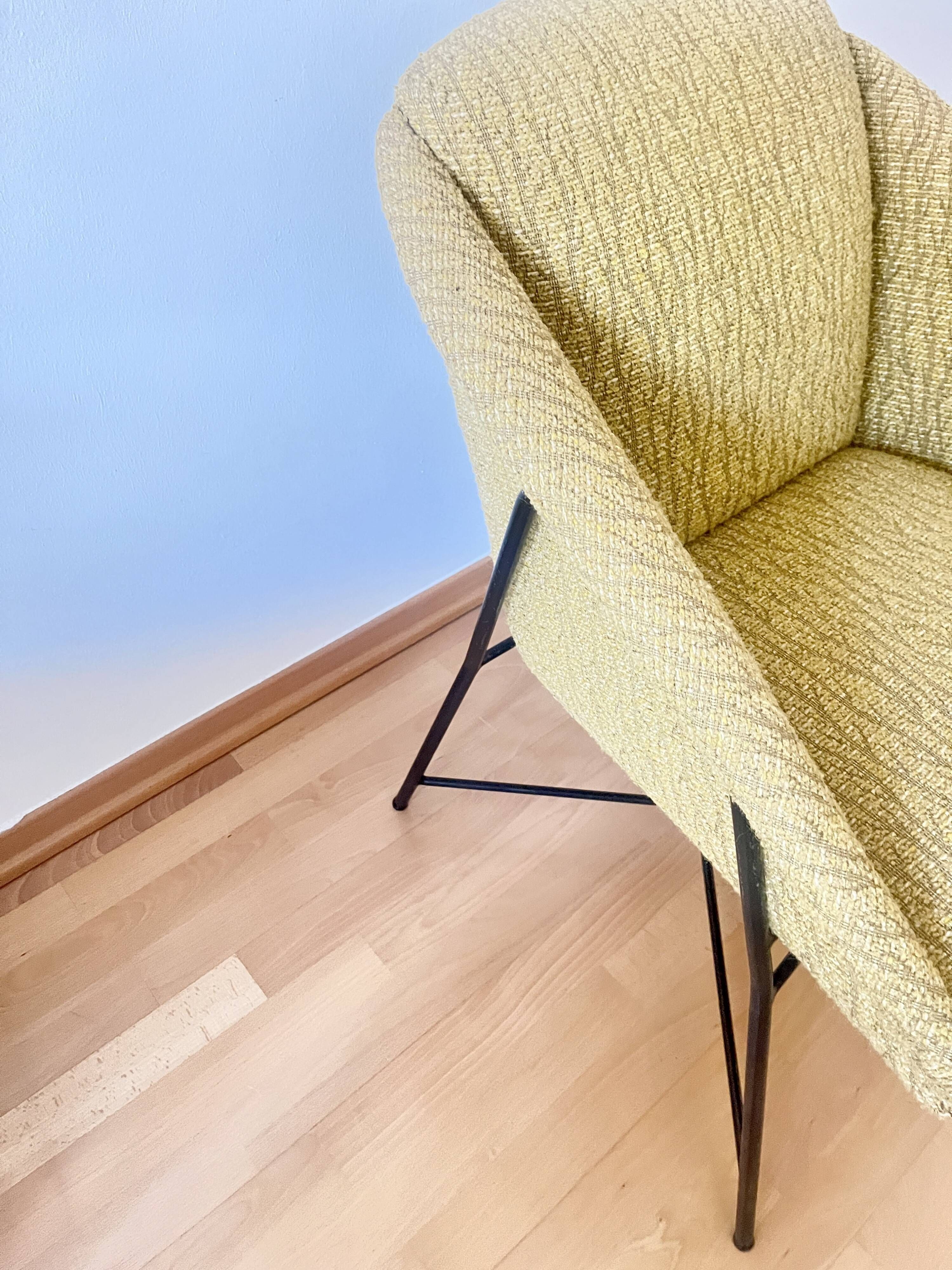 Mid Century Modern Lounge Chair 1950s Scandinavian Armchair Mustard Yellow