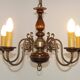 French Vintage 5 Light Mid Century Chandelier In Wood Bronze and Metal 5525