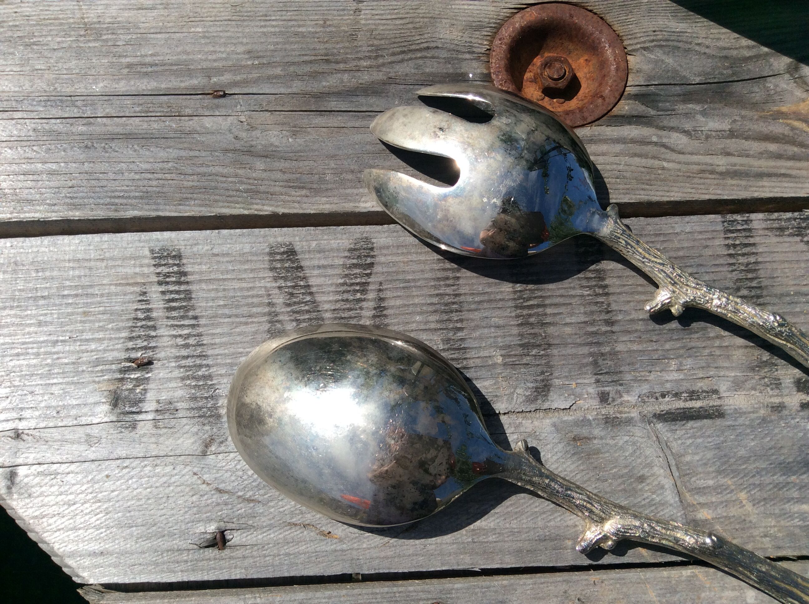 Silver metal salad cutlery