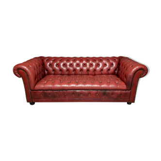 Chesterfield 3-seater sofa original cherry red leather