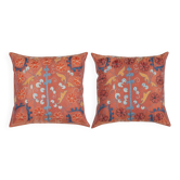 ENSEMBLE DE 2 - Housses de coussin en soie 100 % brodées. Coussins d'accent faits main. Taies d'oreiller traditionnelles. Coussins en dentelle.
