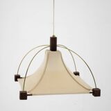 Lustre Design en Bois, Laiton et Tissu, 1980s