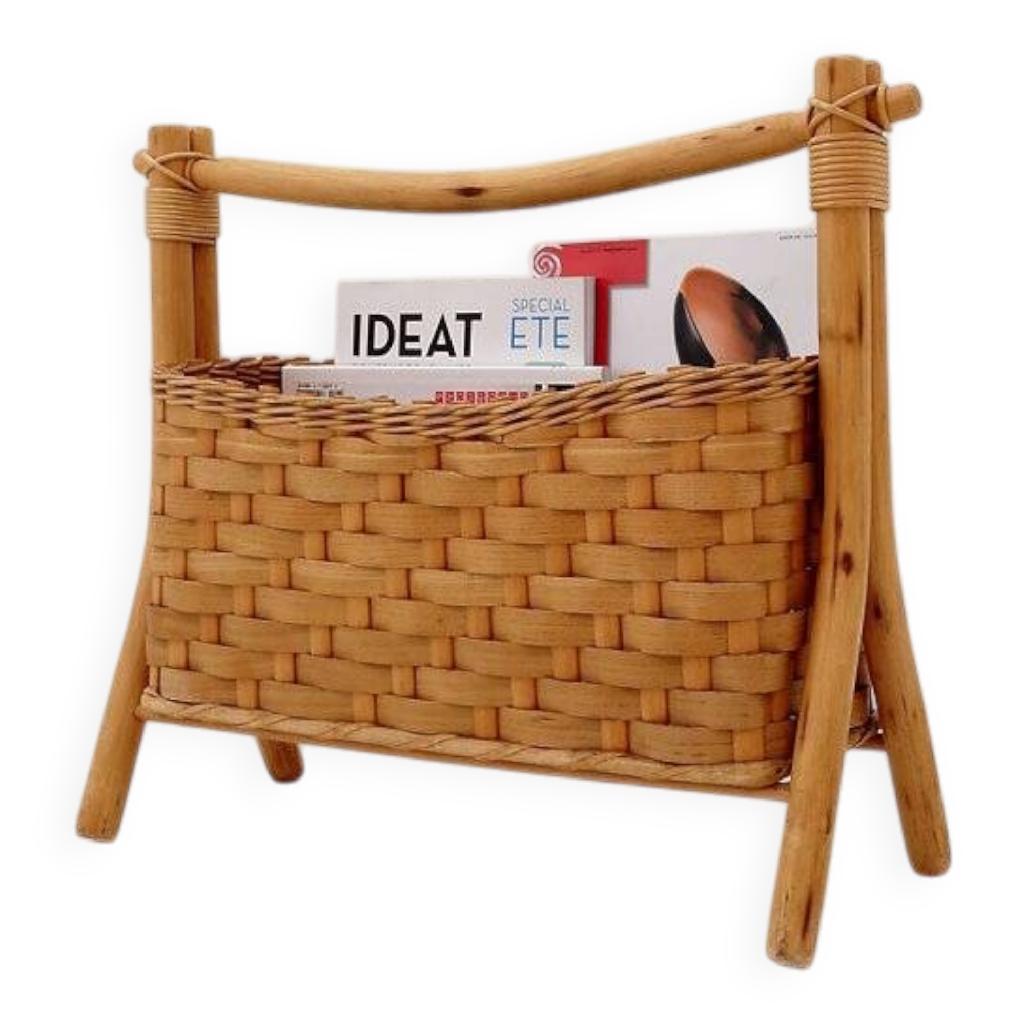 Vintage bamboo magazine rack in bohemian style - 1970s