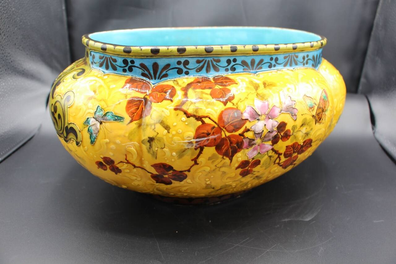 19th-century earthenware jardinière attributed to Felix Optat Milet.