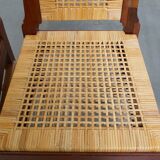 et of 6 wooden Art Deco design dining chairs with a wicker seat and backrest