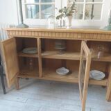 Console, shallow art deco sideboard in raw wood.