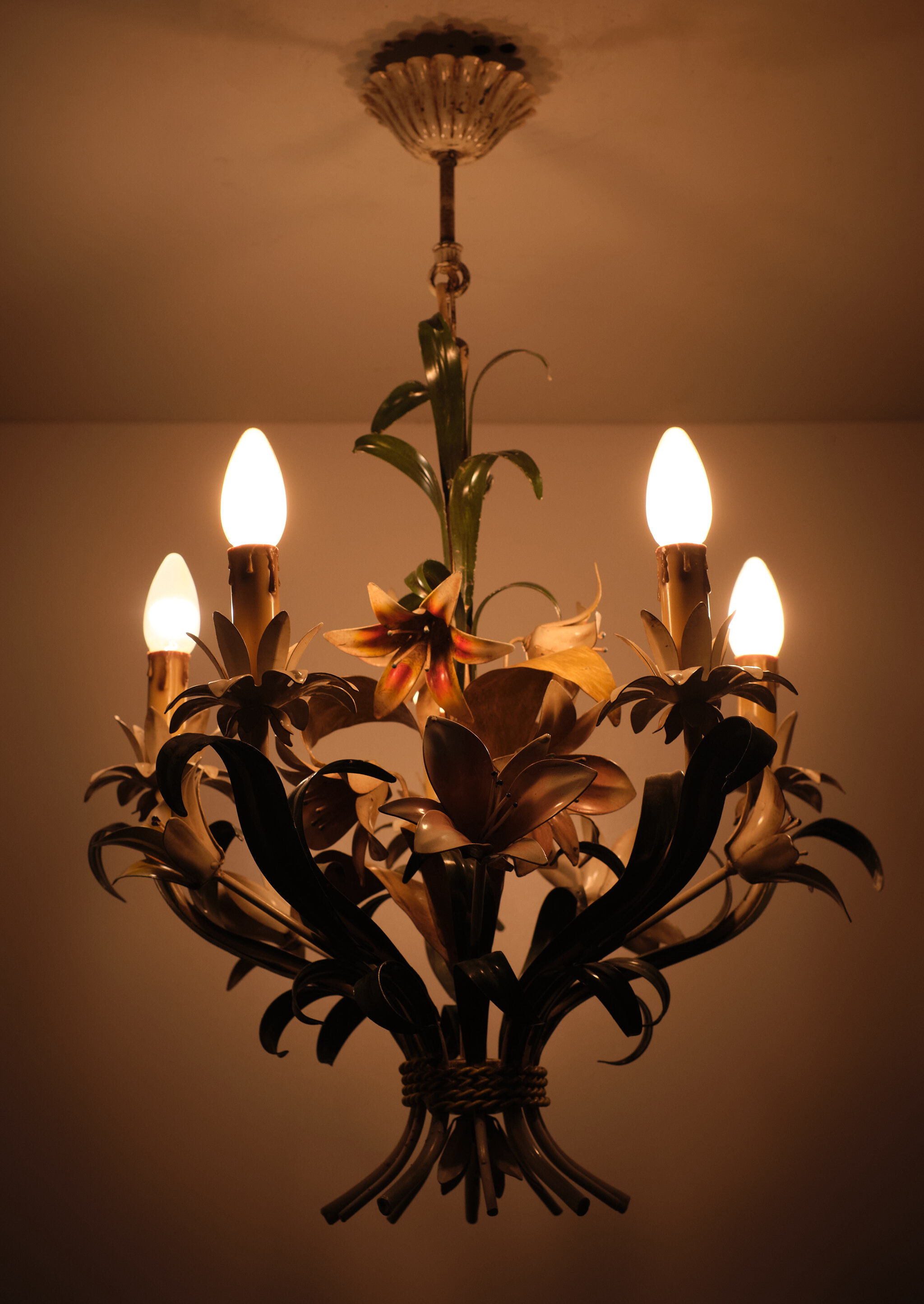 Italian metal flower chandelier, 1960s