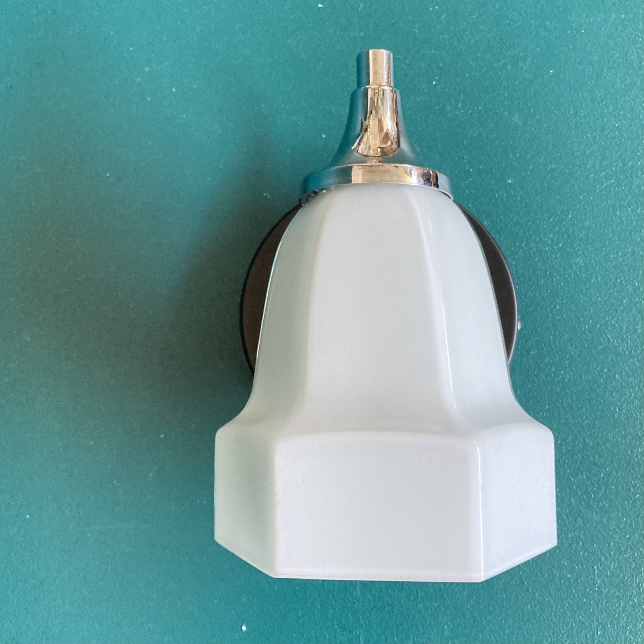 Small vintage chrome metal wall light and faceted white opaline glass tulip