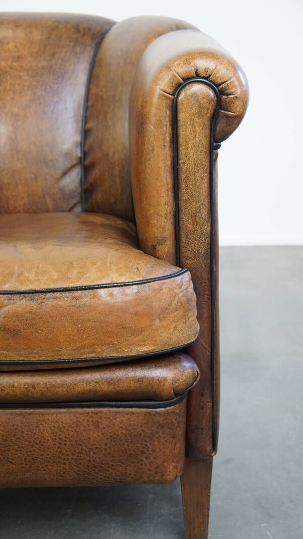 Fauteuil club vintage en cuir de mouton