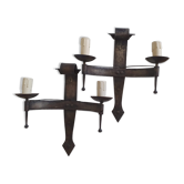 Duo of wrought iron wall lamps by Jean Touret Atelier Marolles