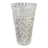 Elegant cut crystal vase in transparent Art Deco style.