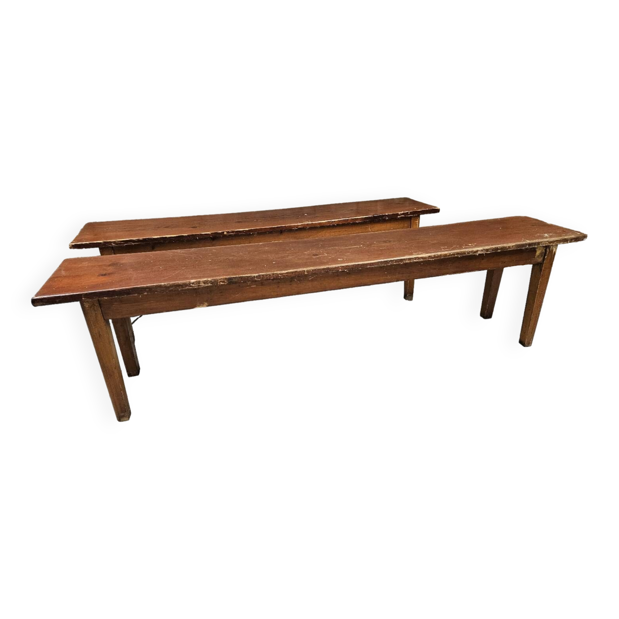Lot deux bancs de ferme sapin vintage