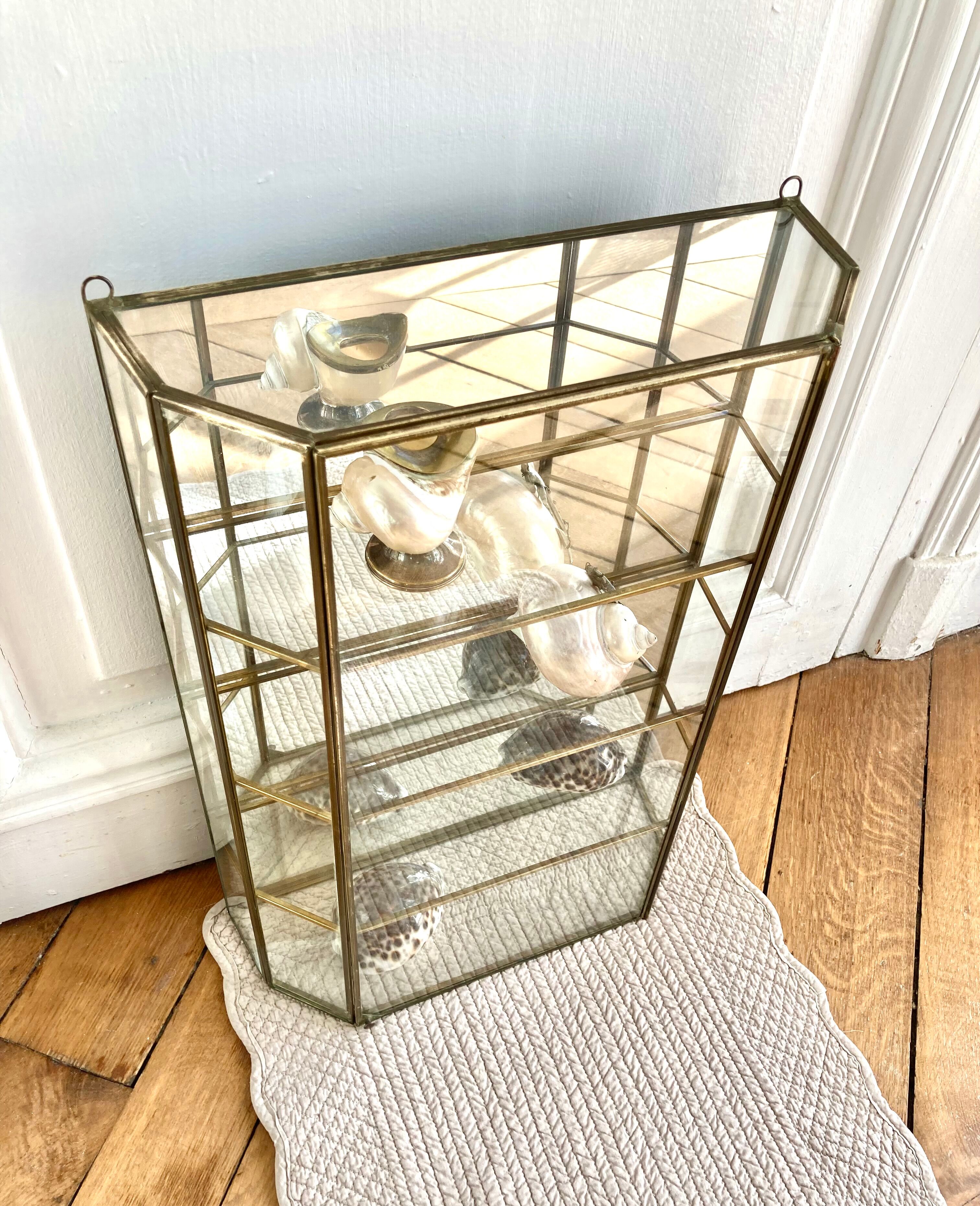 Wall showcase XXL brass glass and mirror 1960