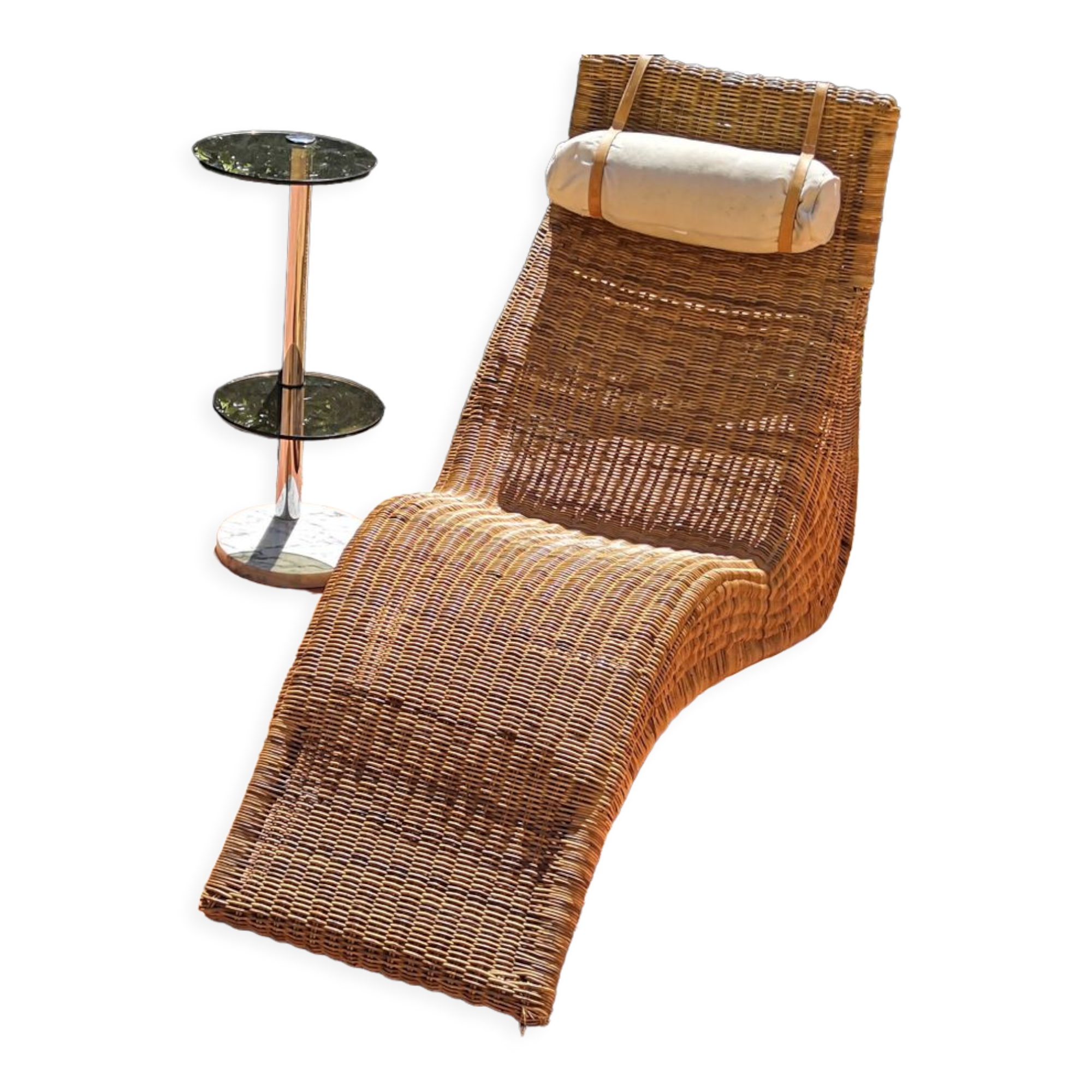 Deck chair sunbed in rattan and bamboo 1960