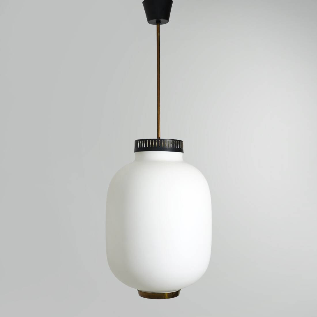 Chandelier in white opaline glass and brass, 1950s
