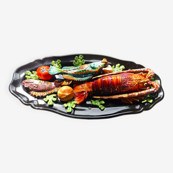 Vallauris ceramic dish decorated with fish and shellfish