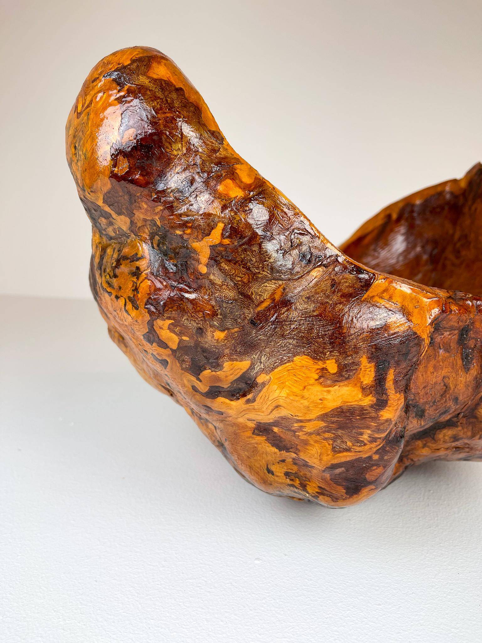 Exceptional large bowl in organic Swedish folk root, around 1960.