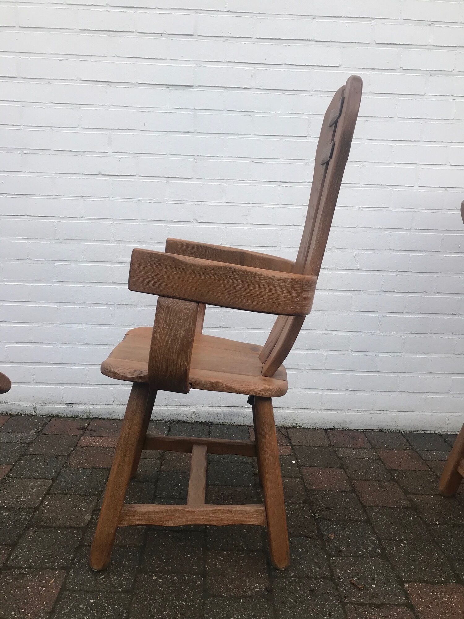 rare set of 6 brutalist chairs in solid oak house De PUYDT 1960 Belgium