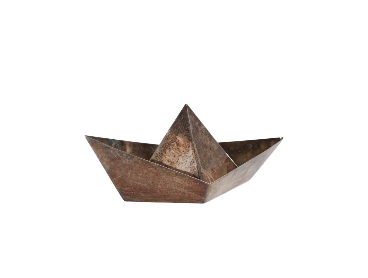 Modern silver-plated paper boat sculpture, Paola C. Aldo Cibic Italy 1980