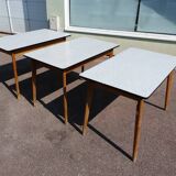 set of 3 vintage white Formica and wood tables
