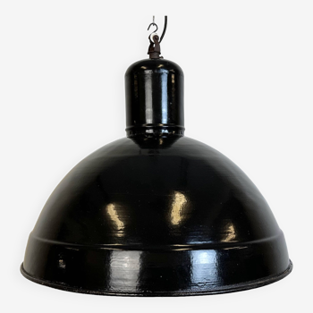 Industrial black enamel factory pendant lamp, 1950s