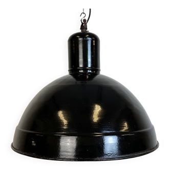 Industrial black enamel factory pendant lamp, 1950s