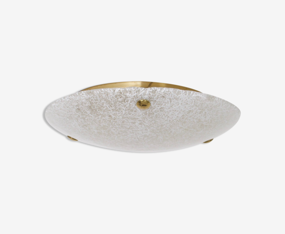 Ceiling lamp in watermarked glass & brass