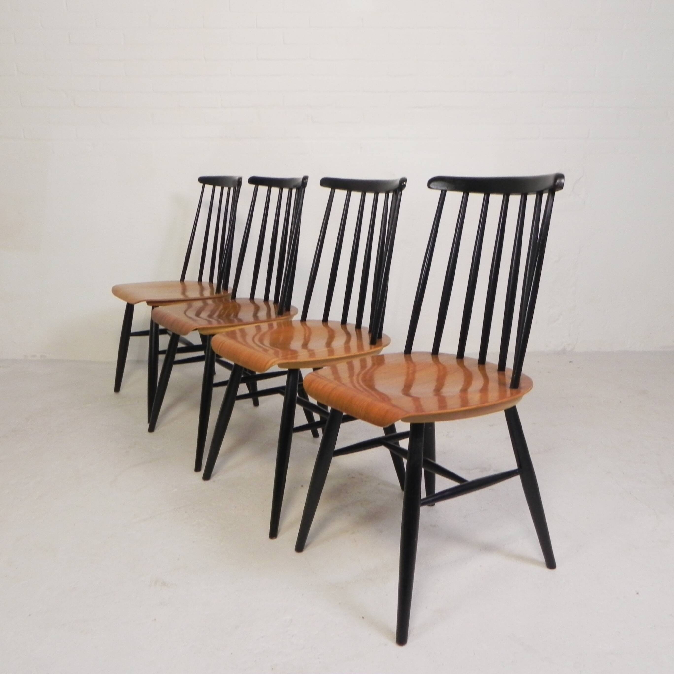 Set of 4 Fanett model slatted chairs, Tapiovaara, 1960s