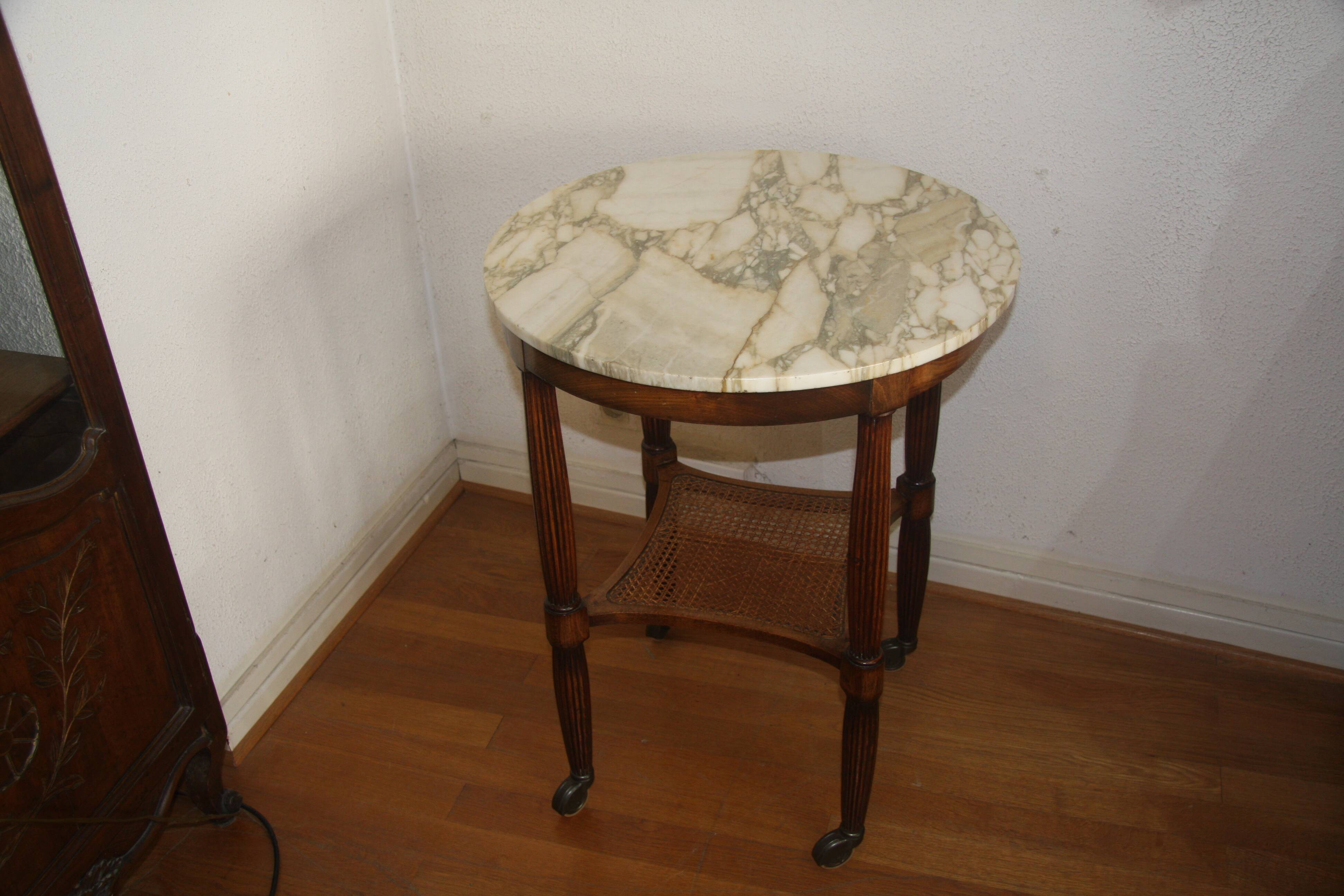 Rolling side table, Louis XVI style, with marble.