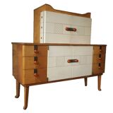 Art deco sideboard in maple, leather and glass, Laszlo Hoenig, London 1940s