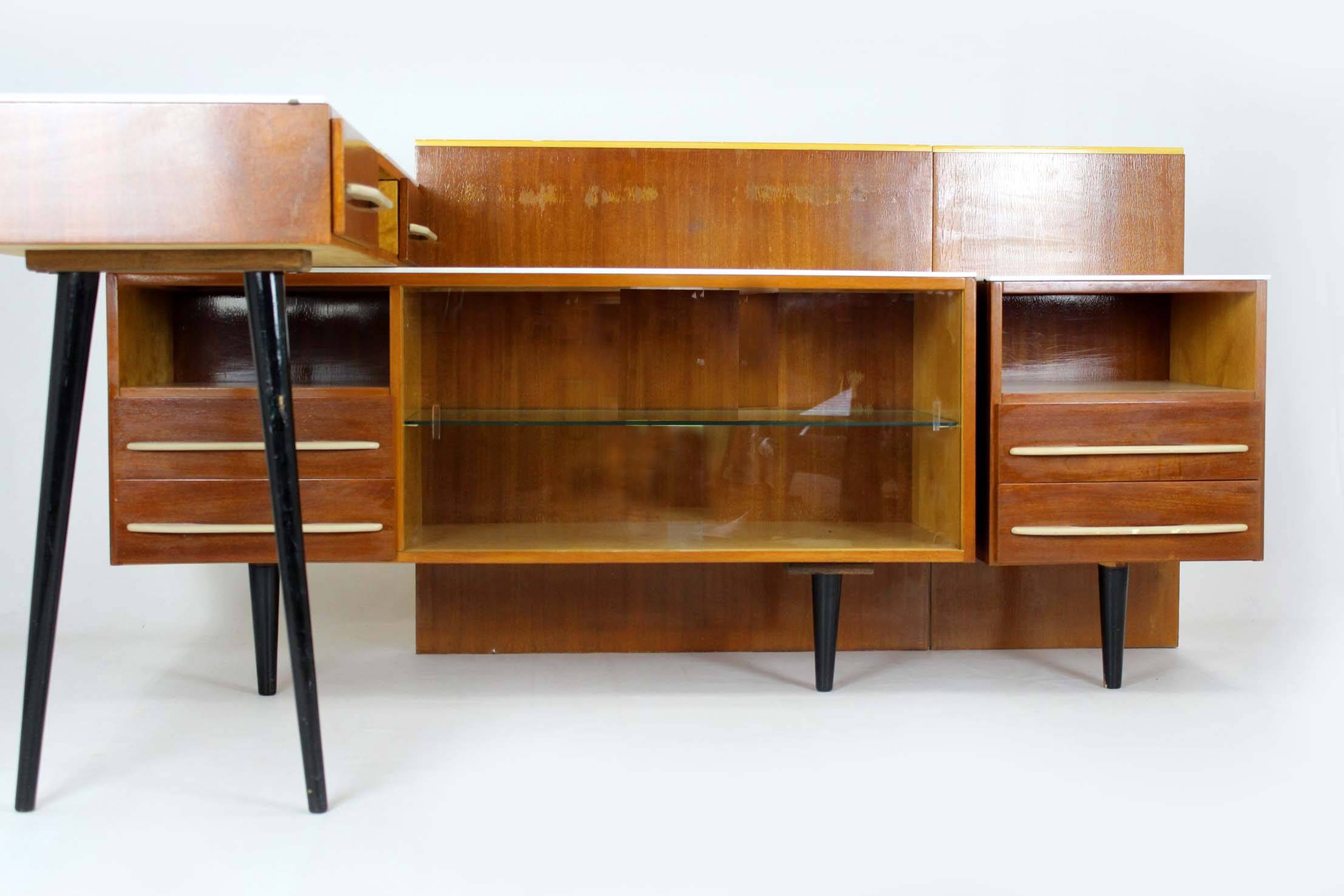 Modular Desks with White Glass Tops by Mojmir Pozar for Up Závody, 1960s