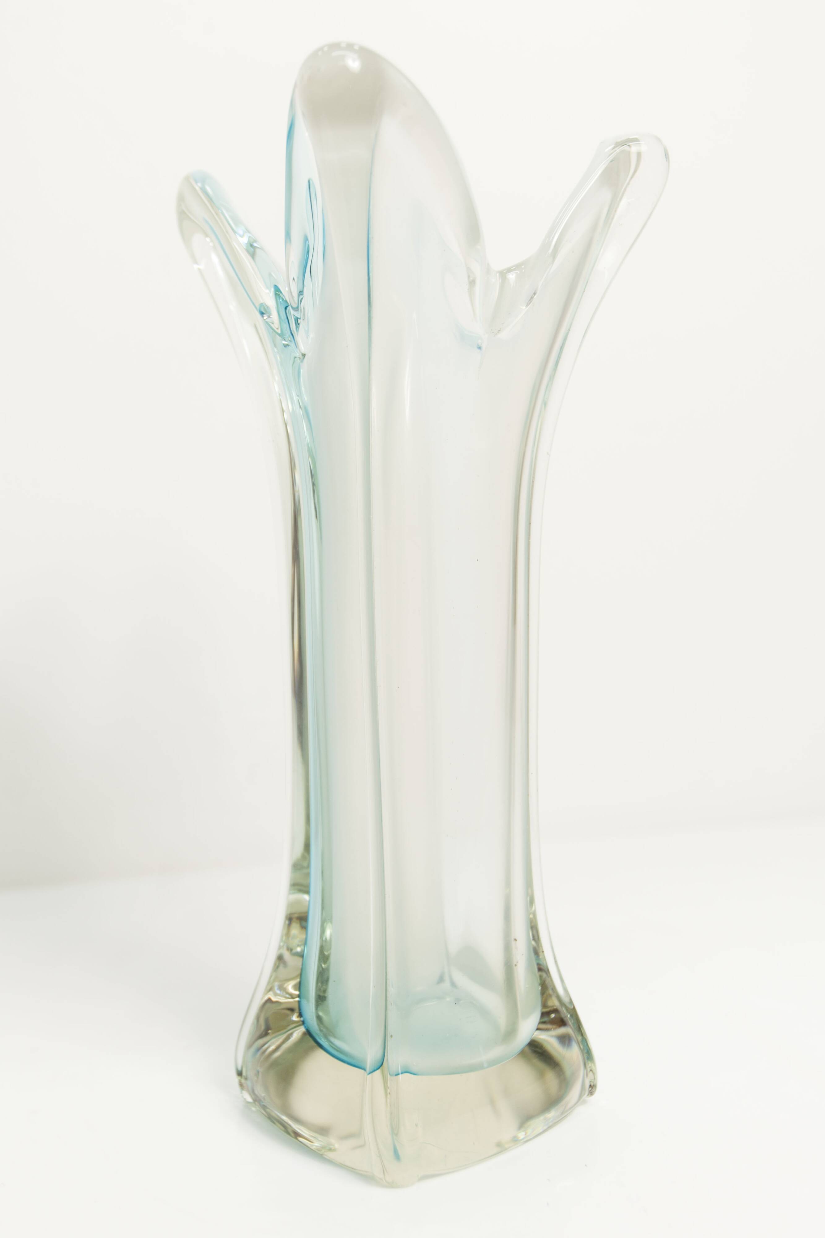Large Murano vase 1960 transparent white and blue H35.5cm