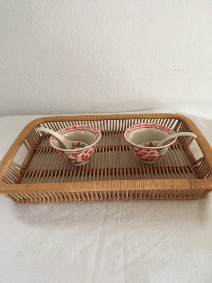 Wicker and rattan vintage tray