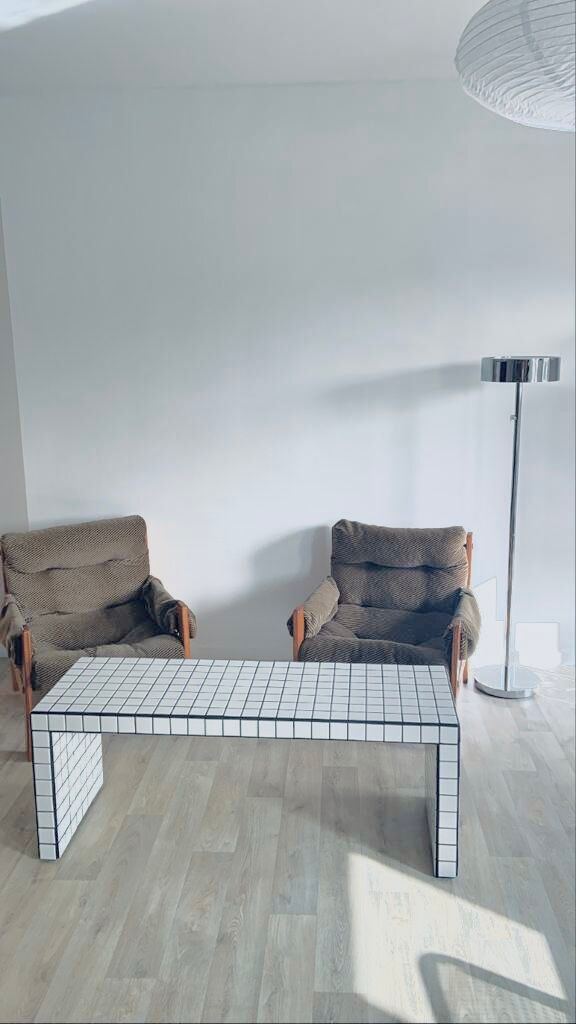 White ceramic mosaic tile coffee table