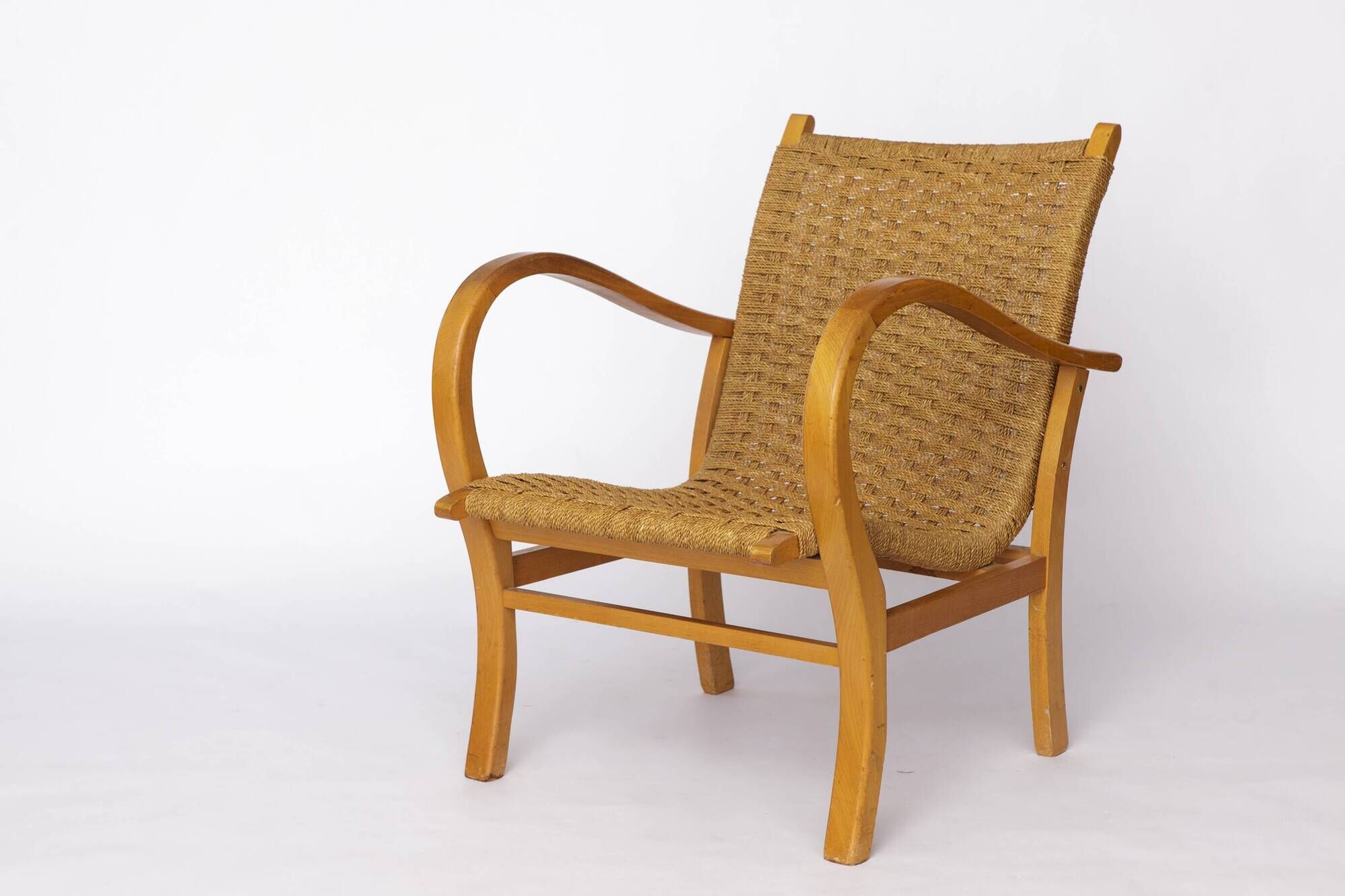 Erich Dieckmann Bauhaus Armchair – 1950s Beechwood & Paper Cord, Germany