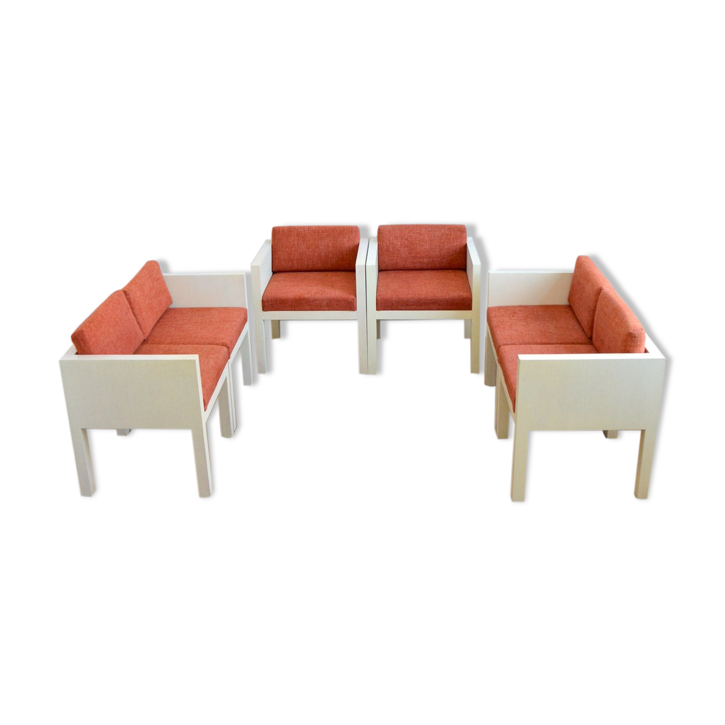 Set armchairs with dinners Restoration cubic shape Modular vintage 1980s