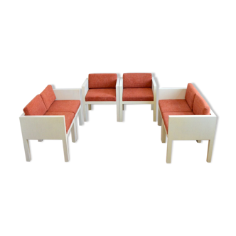 Set armchairs with dinners Restoration cubic shape Modular vintage 1980s