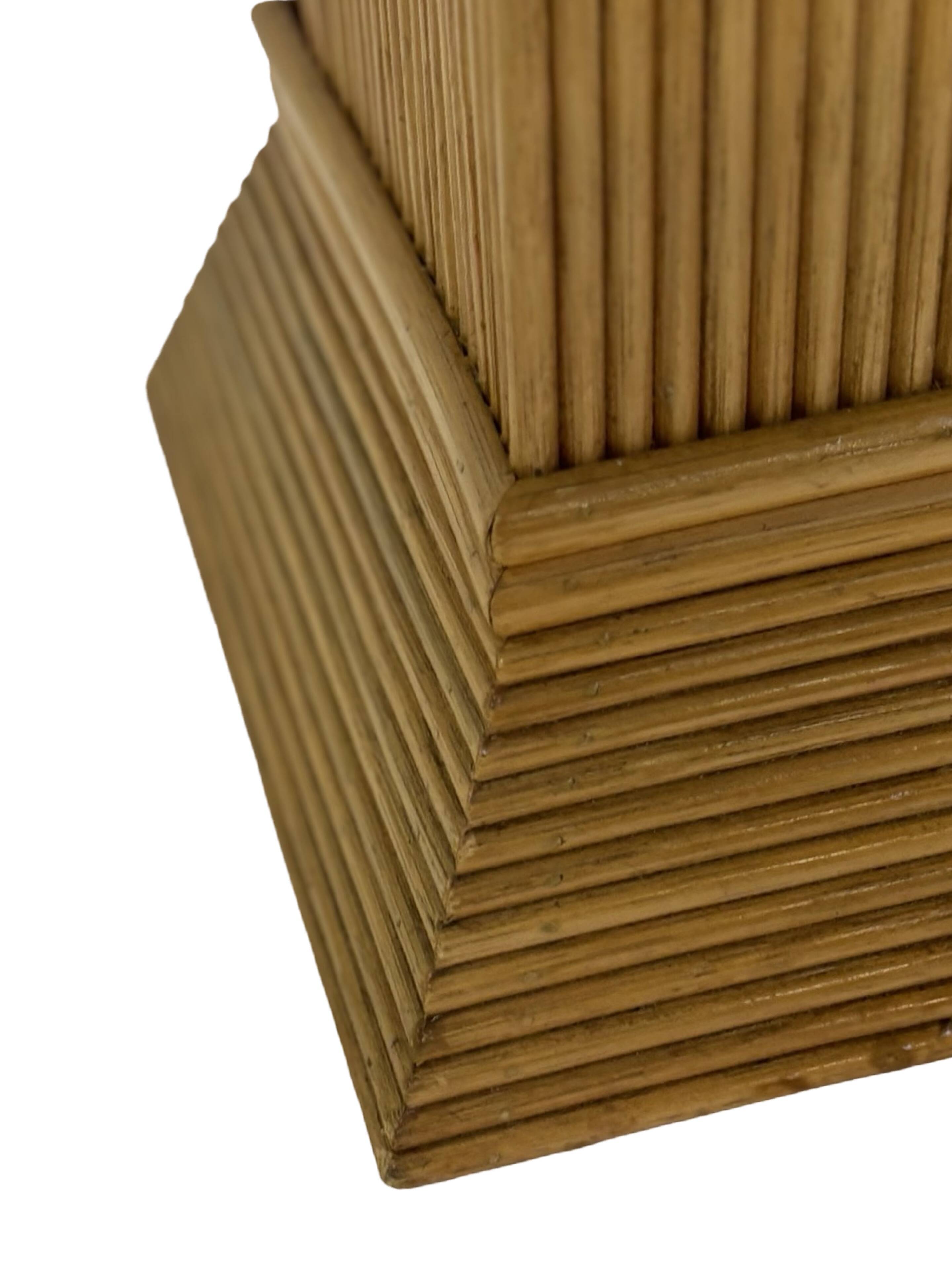 Vintage Rattan Column Planter Bamboo Bohemian Pillar '70s Rattan Mcguire