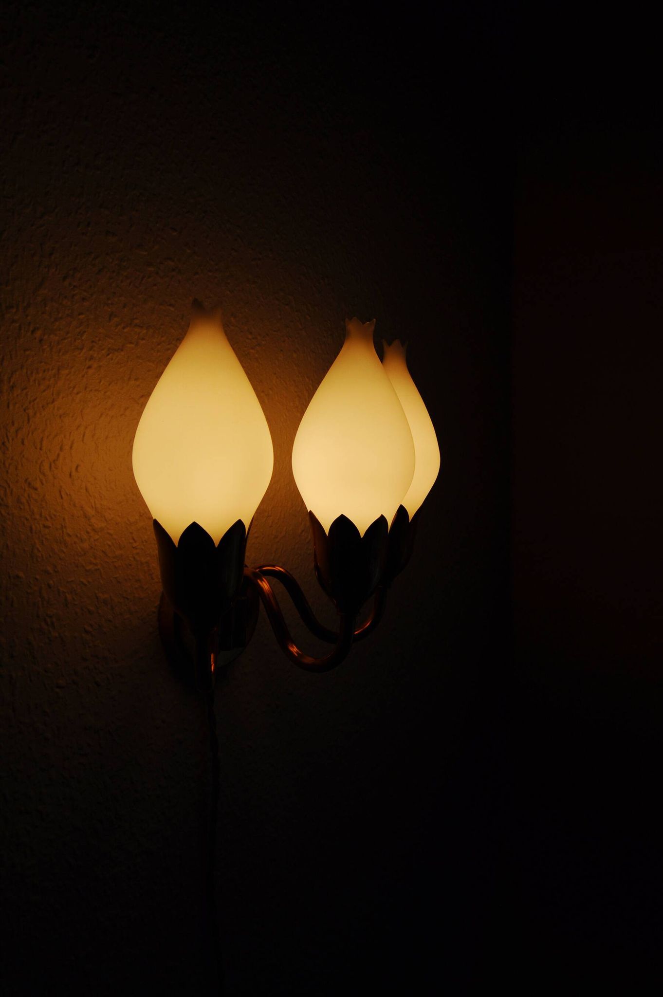 Fog & Mørup 3-Arm Brass and Opaline Glass Tulip Wall Lamp