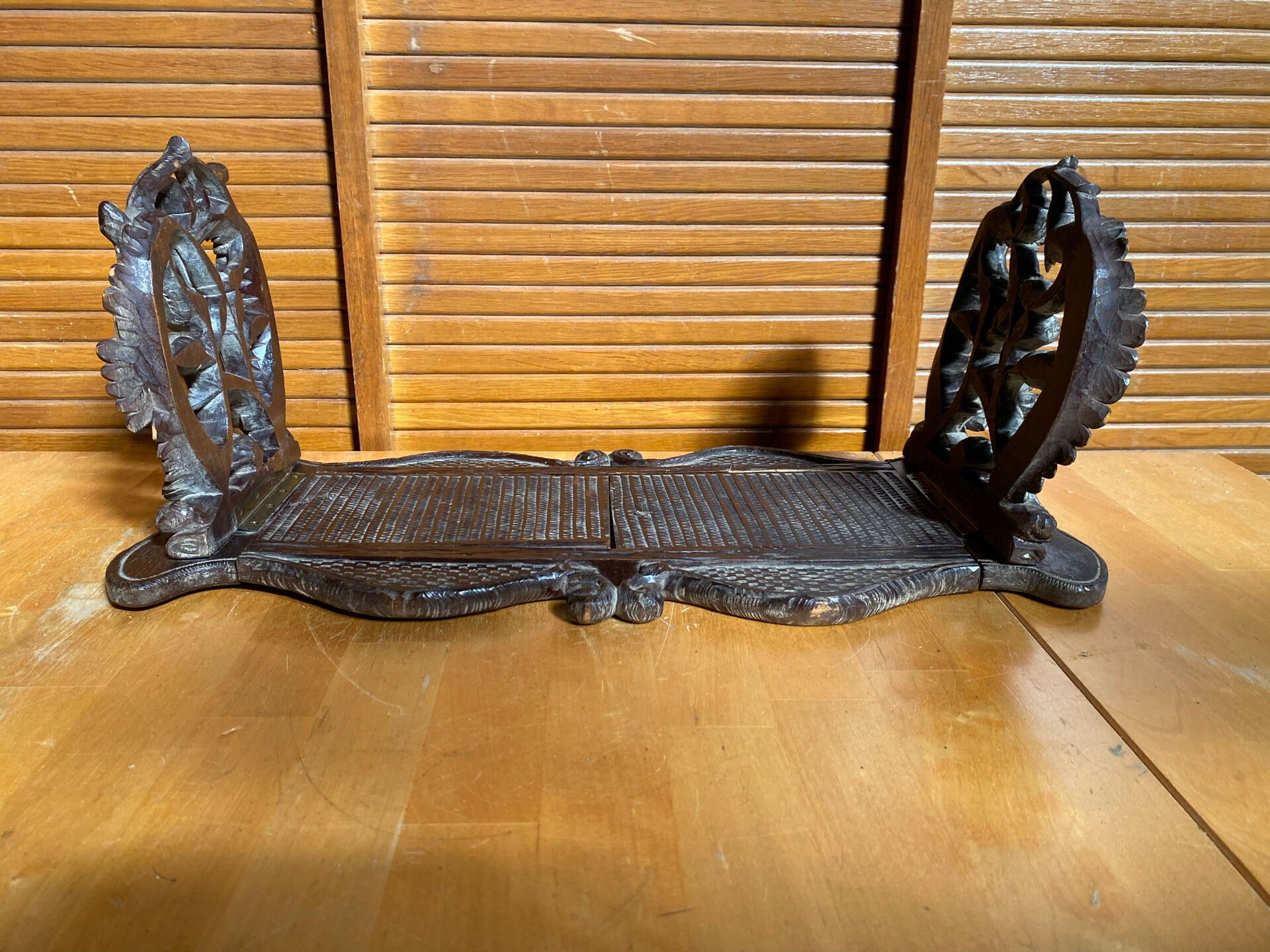 Antique Expandable Bookcase Carved Wood with Floral Motif Vintage #E3